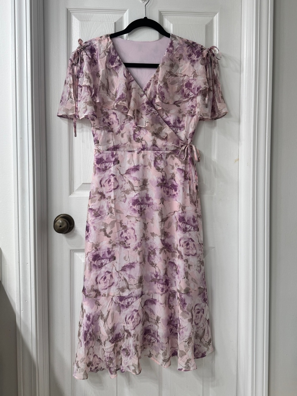 Floral Tie-Waist Wrap Midi Dress - Lavender Pink